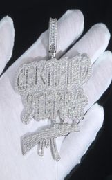 Chaines Bling Iced Out Lettres Ceried Steppa Gun Pendant Collier 2 Colours Luxury Cumbic Zircon Hip Hop Bijoux pour hommes Boy1218292