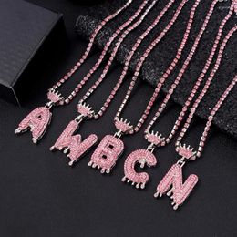 Chains Bling Rhingestone Alphabet A-Z Nom initial Collier Pendant pour les femmes Men de couronne rose Lettre de cristal Chaîne