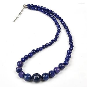 Ketens blauwe chalcedony edelsteen lichtgrijs ronde parel toren 6-14 mm sieraden ketting adellijke en elegante dames