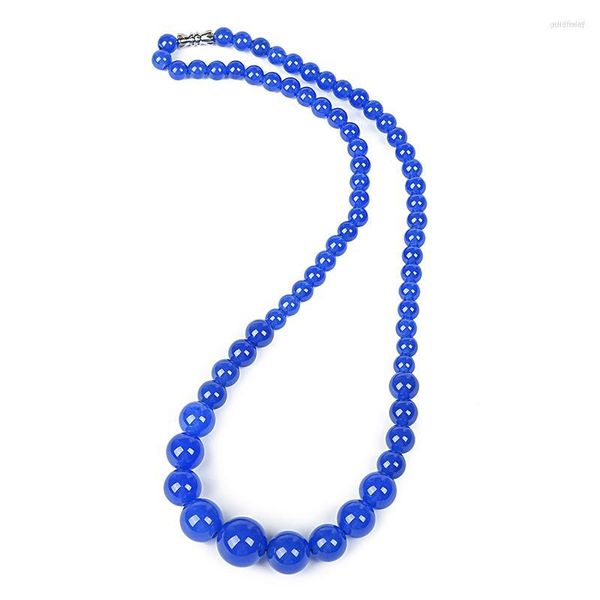 Cadenas de calcedonia azul con cuentas redondas en forma de torre de 6-14mm, collar de joyería para mujeres nobles y elegantes como regalo para la madre