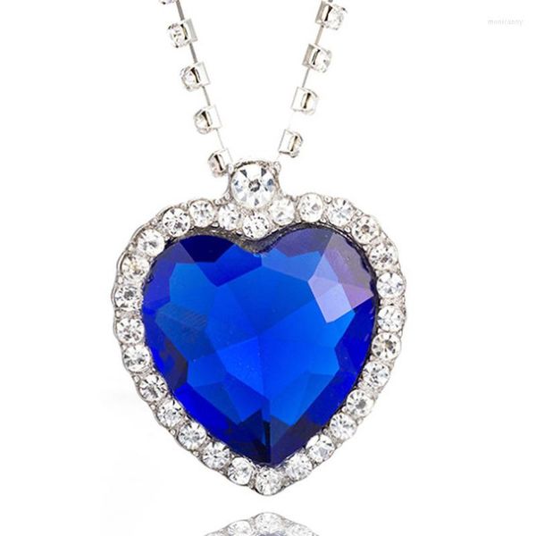 Chaînes Cristaux Bleus Coeur Pendentif Collier Saint Valentin Cadeau De Cadre Romantique Colliers Pour Femmes Cadeaux Promesse Amour Souvenir 2022