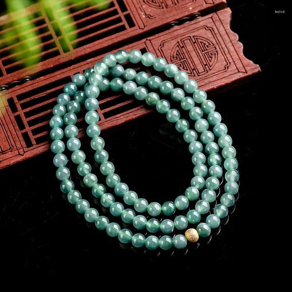 Chaînes Bleu Jadéite Perles Collier 6mm Émeraude Homme Mode Accessoires Sculptés Talismans Naturel Birman Jade Hommes Charms Bijoux Réels