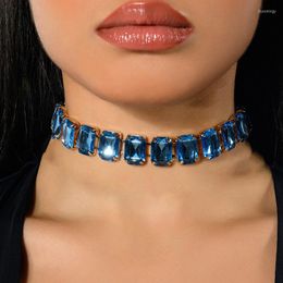 Chaînes Bleu Neckalce Cristal Pour Femmes Charmes Esthétique Vintage Années 1920 Strass Collier Ras Du Cou Bijoux De Mariage Cou Fête Décoré