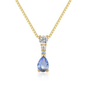 Chains blauw roze edelsteen ketting voor vrouwen 925 sterling zilver gekleurde zirkoon bruiloft juwelen luxe lange keten pendentechains