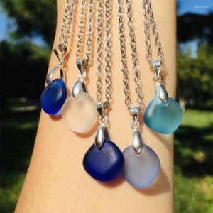 Chaînes Bleu Blanc Collier de verre de mer Argent Or Couleur Chaîne en acier inoxydable Pendentif de plage pour femmes hommes