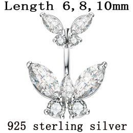 Kettingen Lichaam sieraden Vlinder echt 925 sterling zilver Navelpiercing pin lengte 6mm 8mm 10mm Piercing fijne sieraden gratis verzending