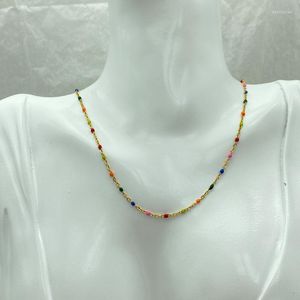 Chaînes Bohême Chaîne de perles Émaillé Coloré Collier en acier inoxydable Bijoux sur le cou Mode coréenne Luxe Femmes Collier
