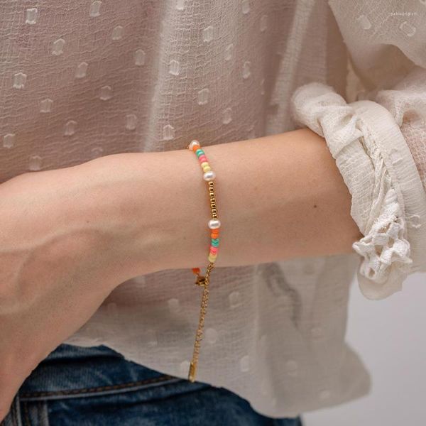 Chaînes bohême collier de perles Bracelets femmes perles colorées chaîne en or mode coquille perle pas de fondu bijoux Boho accessoires