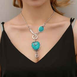 Chaînes Bohême Argent Couleur Géométrique Pendentif Collier Pour Femmes Filles Vintage Personnalité Crack Turquoise Bijoux Cadeaux E826