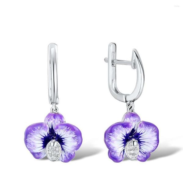 Chaînes Style Bohême Émail Violet Fleur En Forme De Cristal Goujons D'oreille Élégant Cadeau De Mariage Boucles D'oreilles Bijoux