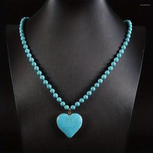 Kettingen Boheemse etnische stijl imitatie turquoise handgemaakte kralen Vintage lange ketting liefde stenen hanger sieraden
