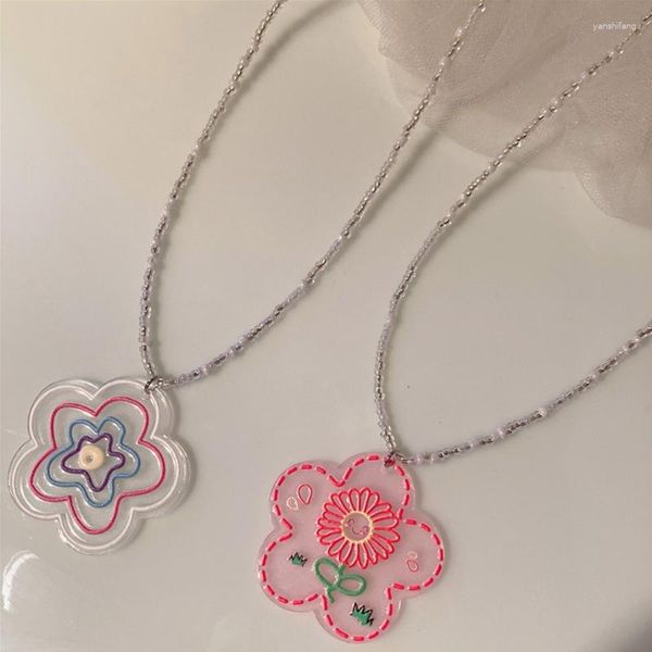Chaînes bohème tissé à la main perle de rocaille collier coloré été plage couleur acrylique fleur collier adapté pour femme