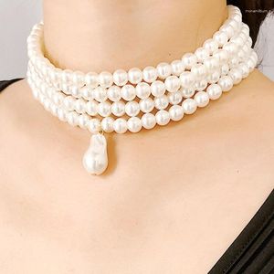 Chaînes Bohème Bijoux Rétro Élégant Multicouche Baroque Perle Collier Tour De Cou Perlé Pour Les Femmes Pendentif En Gros