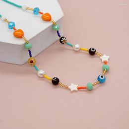 Chaînes Bohemian Summer Beach Girl Cadeau Collier de perles Shell Charm Femmes à la main Coloré Mode Bijoux Miyuki Seed Perle