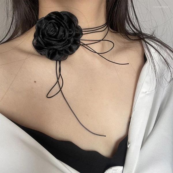 Chaines Boho Black Flower Choker Collier Sexy Rose Coll Collar Collar Dropship