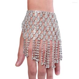 Kettingen Boho Bridal Sparkling Rhinestone Bracelet Dames Sexy Fashion Super Crystal Long Tassel Back Hand Chain Sieraden Gift