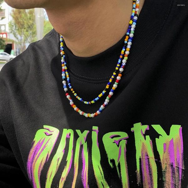 Cadenas Boho colorido hecho a mano con cuentas collar corto cadena de clavícula collar de perlas de imitación para hombres mujeres niñas 2024 regalos de joyería