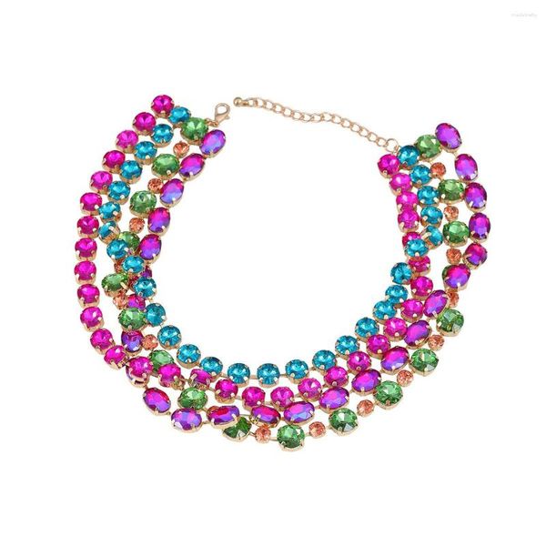 Cadenas Boho Crystal Glass Cuatro capas Collar exagerado para mujeres Accesorios de joyería