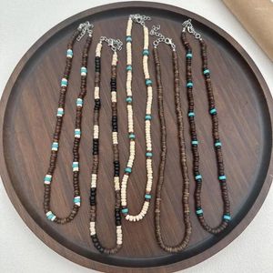 Chaines Boho Coquille ethnique Coquille Turquoisité Collier perlé Mode Minimaliste Choker en bois pour hommes Bijoux Cadeaux
