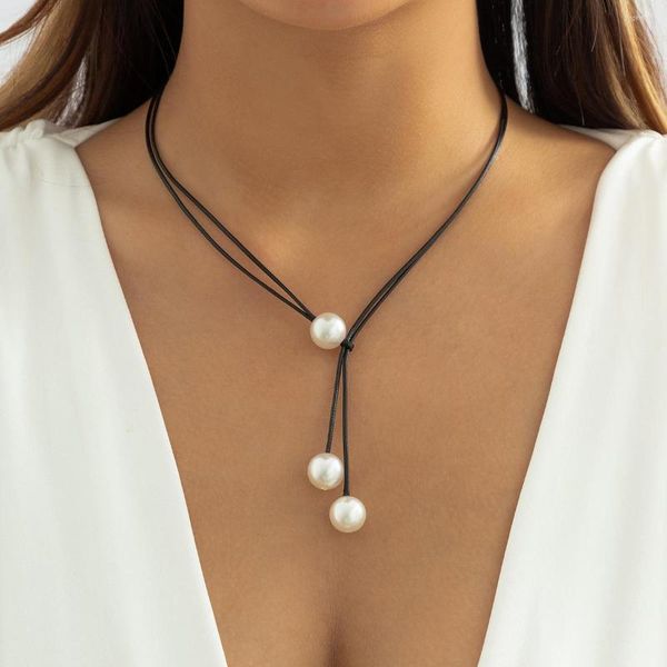 Chaines Boho Imitation Pearl Pendant Colliers Collier Girls 2023 ROPE DE CHIQUE NOIR ALIMABLE SIMPLE