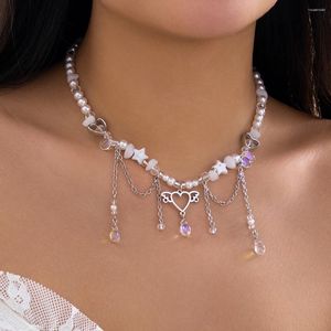 Kettingen Boho Lange Tassel Crystal Pendant Choker ketting voor vrouwen Wed Bruidal Elegante Imitatie Pearl sleutelbeen keten esthetische sieraden