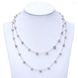 Chaînes Boho pomme de terre vraie perle perle et lien bijoux femmes Long collier chaîne pour la fête