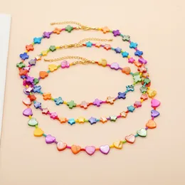 Cadenas BohoBliss Shell Beads Pulsera Collar para mujeres Estrella colorida Cruz Forma de corazón Miyuki Conjunto de joyas Playa Surf Regalo