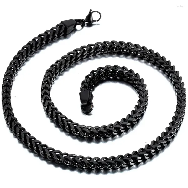 Chaînes Boniskiss 6mm Largeur Heavy Hommes Noir Coupe Curb Cubain Lien Chaîne Carrée En Acier Inoxydable Punk Hip Hop Collier