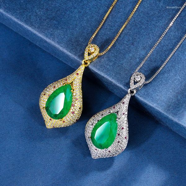 Cadenas de marca, joyas reales de lujo genuinas 2023, collar con colgante de gota de agua verde de abuela de imitación de oro chapado en cobre, piedra principal