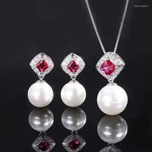 Chaînes Marque Authentique De Luxe Véritables Bijoux S925 Argent Tout Corps Incrusté De Perle Aubergine Pigeon Rouge Sang Trésor Ensemble De Femmes Cadeau 14m