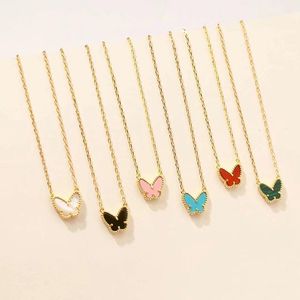 Chaînes marque pur 925 bijoux en argent Sterling pour les femmes coloré papillon collier pendentif mignon fête de la mode