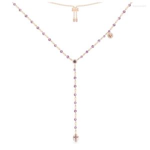 Kains merk Rose Gold Color 925 Sterling Silver Purple Beads ketting met verfraaide hanger Zirkon Women Luxe juweliers