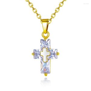 Chaînes Marque Brillant Zircon Cristal Croix Pendentif Dames Collier Bijoux Transparent Cubique Zircone Religieux