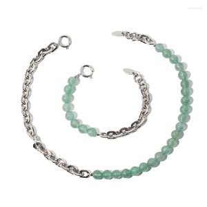 Kettingen messing platina geplateerd retro temperament verse armband licht luxe groene natuursteen stikselketting ketting voor vrouwen