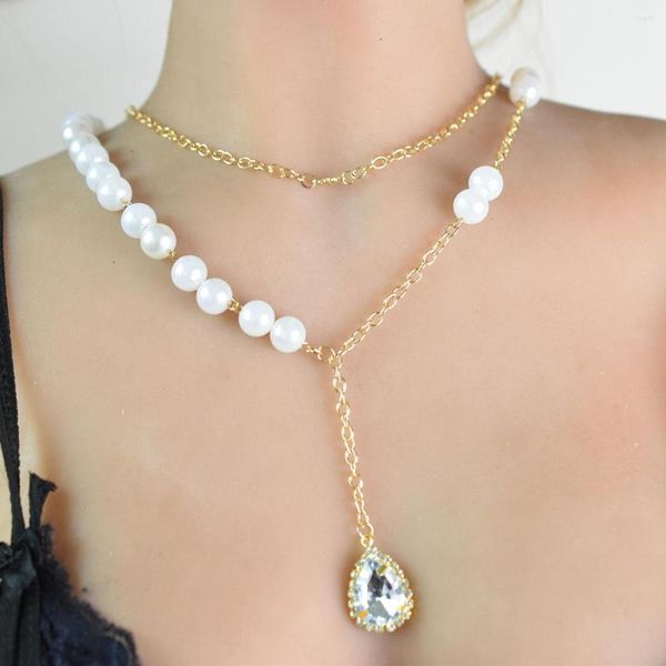 Chaînes mariée robe de mariée accessoires collier bijoux mode Imitation perles bande aluminium chaîne multicouche perles brillant