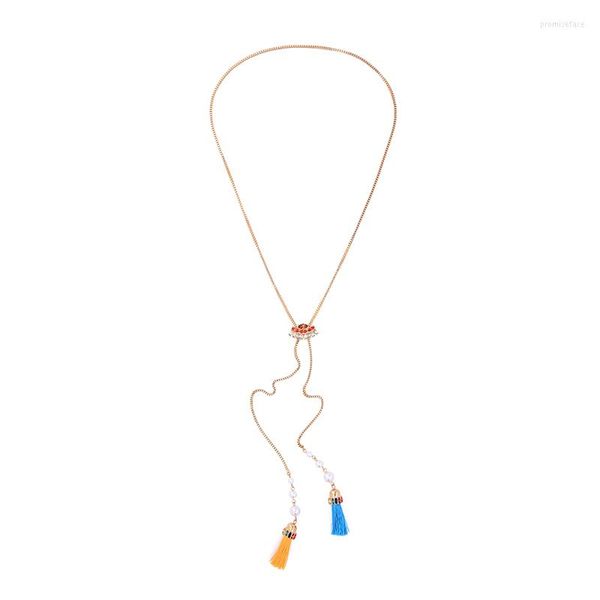 Chaînes en vrac prix bohême Orange bleu coton acrylique colliers pendentifs 2023 ethnique longue chaîne collier pour femmes bijoux