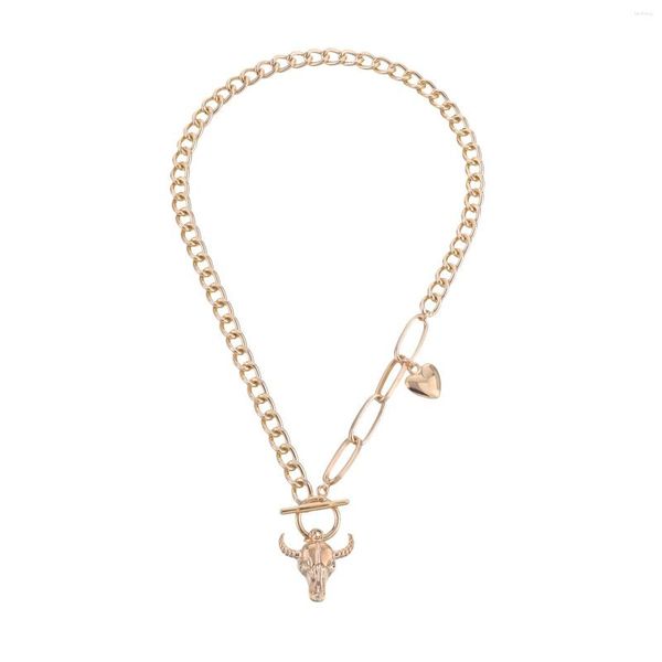 Chaînes Bull Head Heart Collier Gothique Pendentif Splice Pour Hommes Femmes