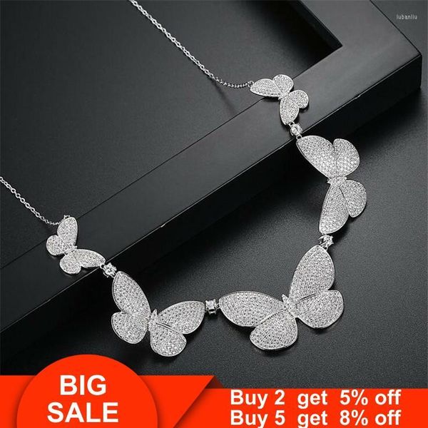 Chaînes Papillon Collier Cz Or Blanc Rempli Parti Déclaration De Mariage Pendentif Necalace Pour Femmes De Fiançailles De Mariée Bijoux Cadeau