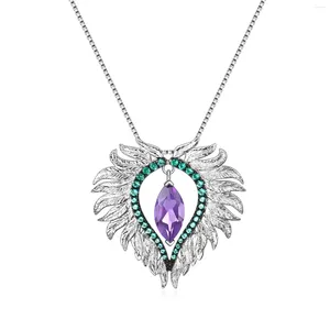 Chaines C8238 3 ans Placage de la nature durable Amethyst Stone Pendant en gros rhodium plaqué 925 Collier en argent