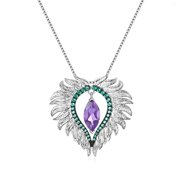 Chaines C8238 3 ans Placage de la nature durable Amethyst Stone Pendant en gros rhodium plaqué 925 Collier en argent