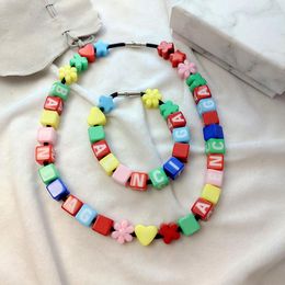 Chaînes Candy Color Cube Brick Block Collier pour adolescentes Y2K Bijoux Black Bead Letter Toy Funny 2000s Esthétique