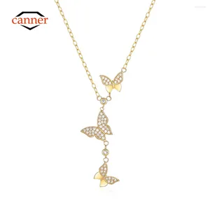 Chaînes CANNER Papillon Zircon 925 Collier En Argent Sterling Pour Femmes Classique Pendente Longue Chaîne Bijoux De Mariage De Luxe Fine Maman Cadeau