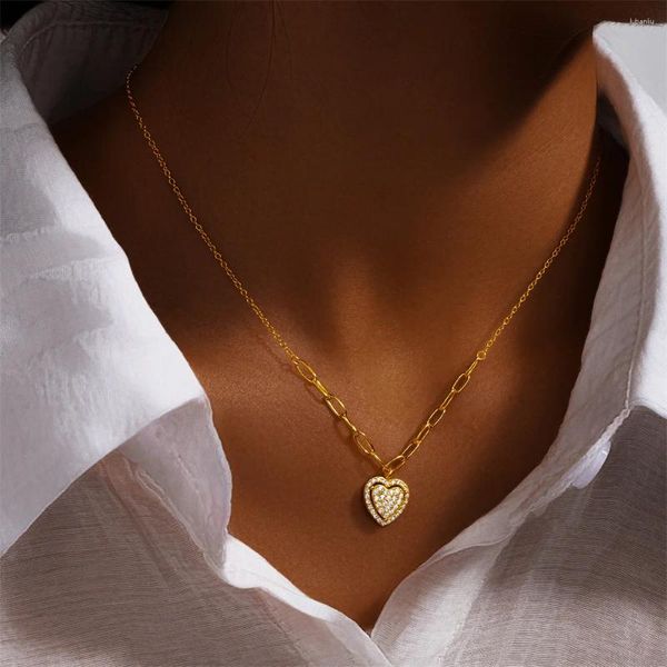 Chaines Canner Real 925 Collier en argent sterling pour femmes cardiaques Zircon 18k Gold Fine Jewelry Party Gifts Collares