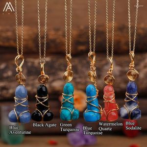 Cadenas talladas piedras preciosas pene colgante para mujeres alambre envuelto curación cristal collar Chakra piedra joyería espiritual GiftChains Sidn22