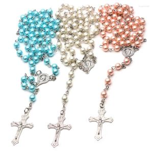 Chaînes Collier catholique Cristal Blanc-Perle Longue Chaîne Blanc Rosaire Dame Jésus Bijoux Cadeau