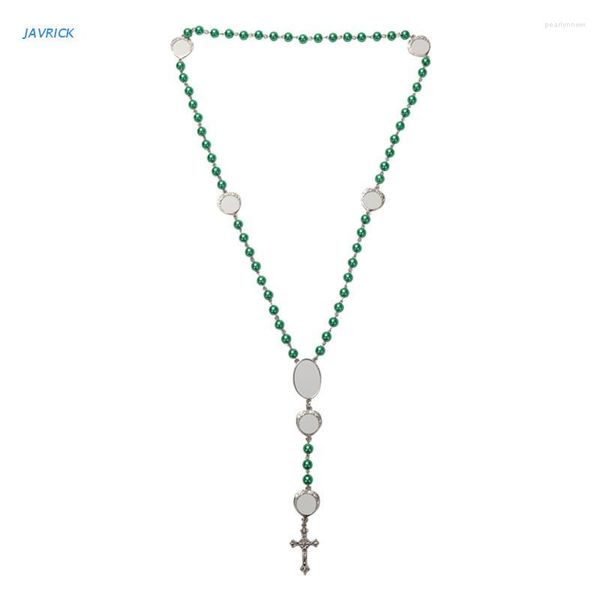 Chaînes collier catholique dame fille transfert de chaleur blanc métal prière chapelet chaîne croix chrétien bijoux cadeau pour femmes hommes