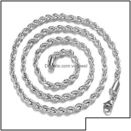 Cadenas Cadenas 925 Sterling Sier 2 mm m Collares de cadena de cuerda retorcida para mujeres Joyería de moda 16 18 20 22 24 26 28 30 30 pulgadas Dhsg9