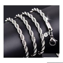 Chaînes Chaînes 925 Sterling Sier 2mm M Chaîne de corde torsadée Colliers pour femmes Hommes Bijoux de mode 16 18 20 22 24 26 28 30 pouces Drop D Dhuwj