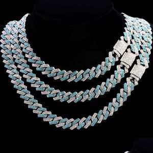 Kettingen Kettingen Blue Crystal Iced Out Chain Rhombus Cubaanse Ketting Voor Vrouwen Mannen Hiphop Bling Miami Prong Link Jewelrychains Dayupshop Dhtim