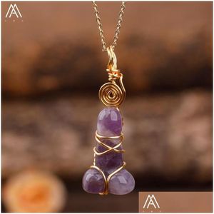 Chaînes Chaînes Sculpté Pierre Précieuse Pénis Pendentif Pour Femmes Fil Enveloppé Guérison Cristal Collier Chakra Pierre Spirituelle Bijoux Giftchains Dhawv